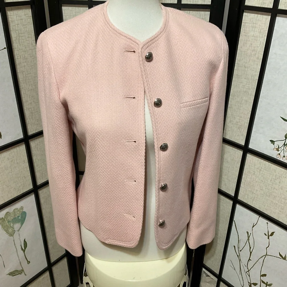 Evan Picone Pale Pink Collarless Wool Blend Blazer - Picture 2 of 11